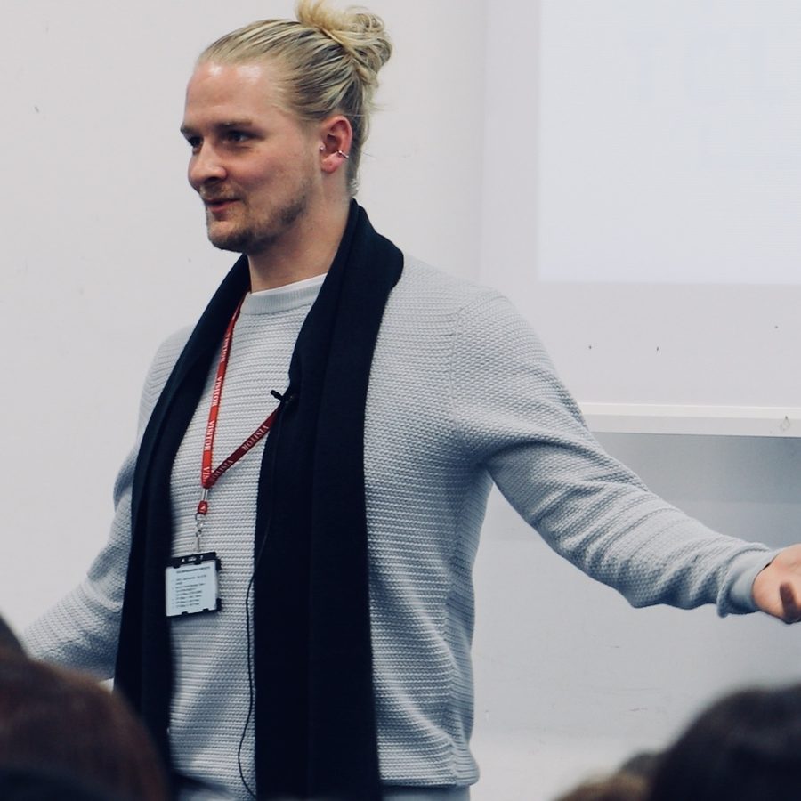 Luke Rodgers BEM speaking at a conference
