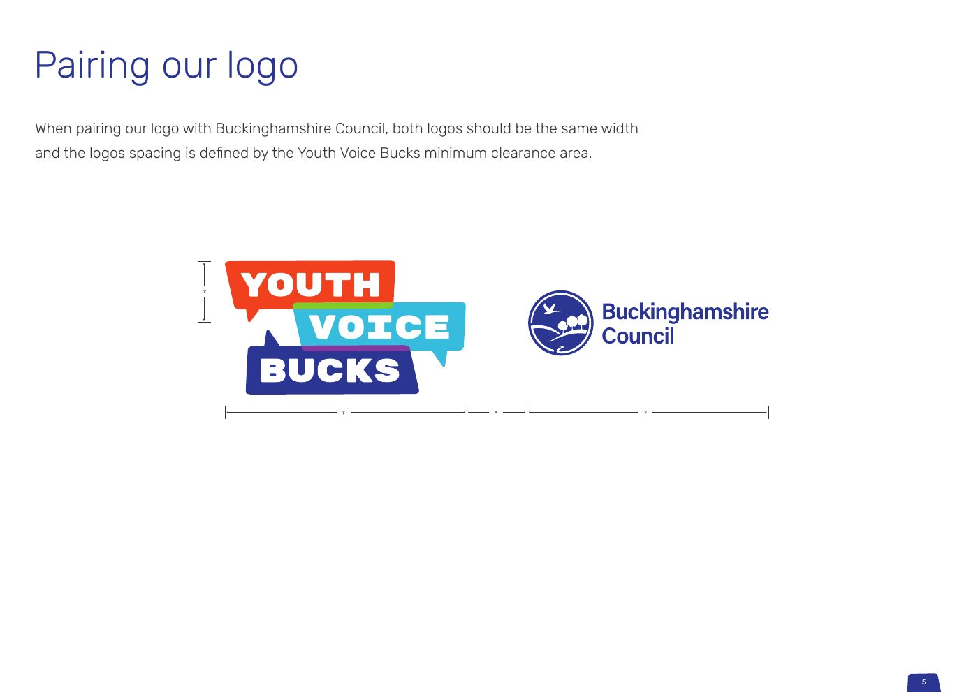 Youth Voice Bucks brand guidelines: Pairing the logo with Buckinghamshire Council