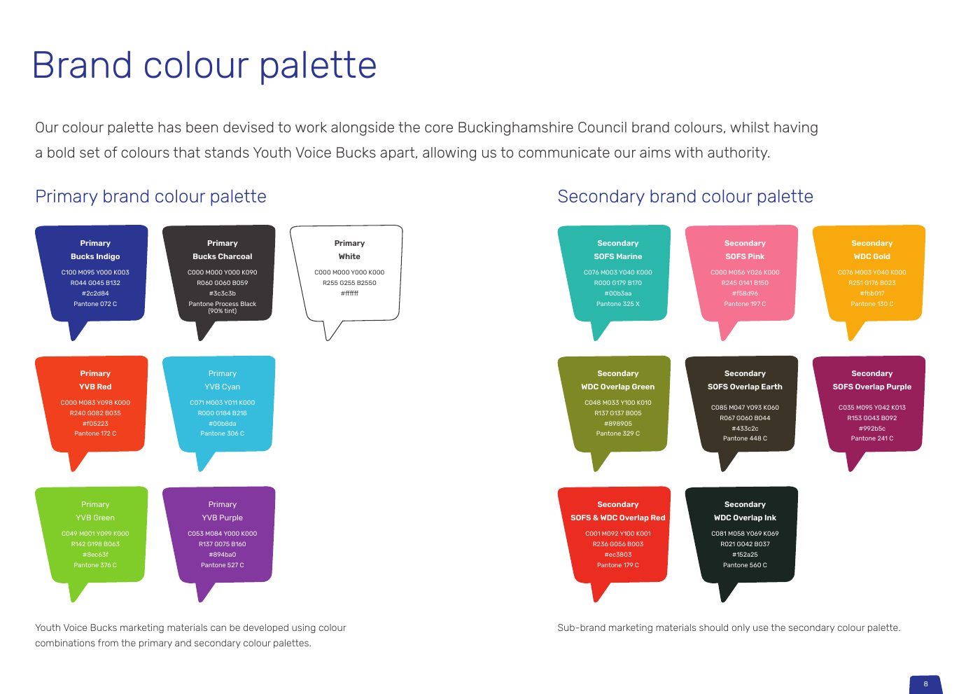 Youth Voice Bucks brand guidelines: Brand colour palette