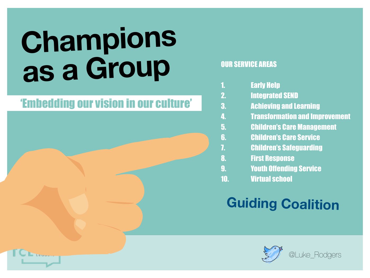 Information for Champions slide: Champions as a group: embedding the vision in the culture