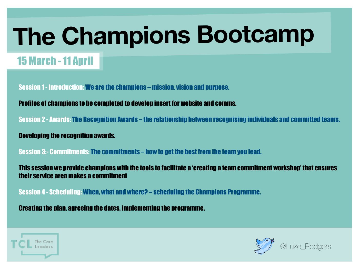 Information for Champions slide: The Champions Bootcamp