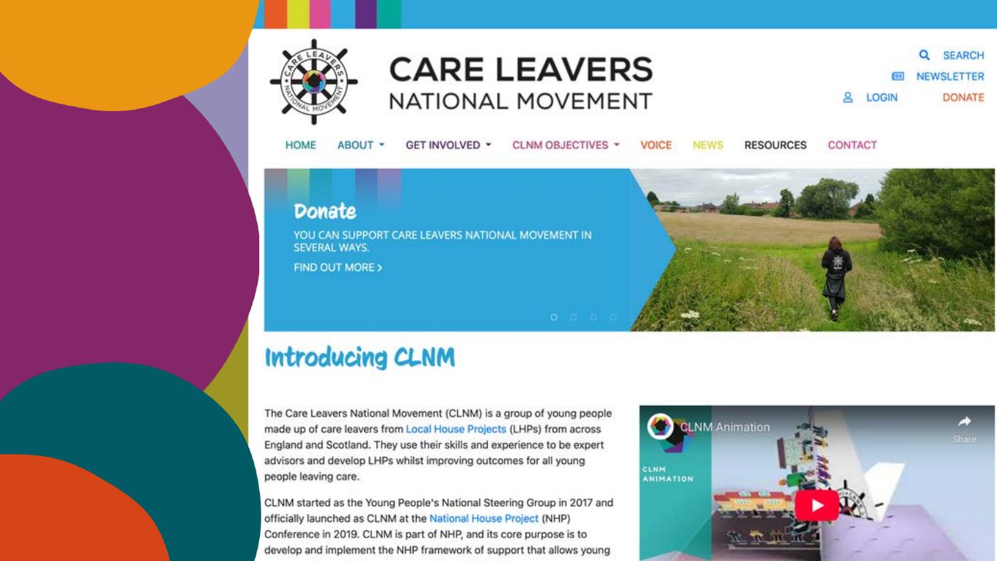 Screenshot of the Care Leavers National Movement website