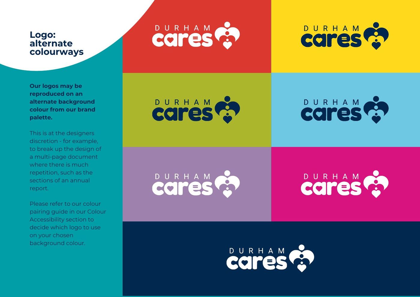 Durham Cares Brand at a Glance, page 8: Alternate colourways from the brand palette