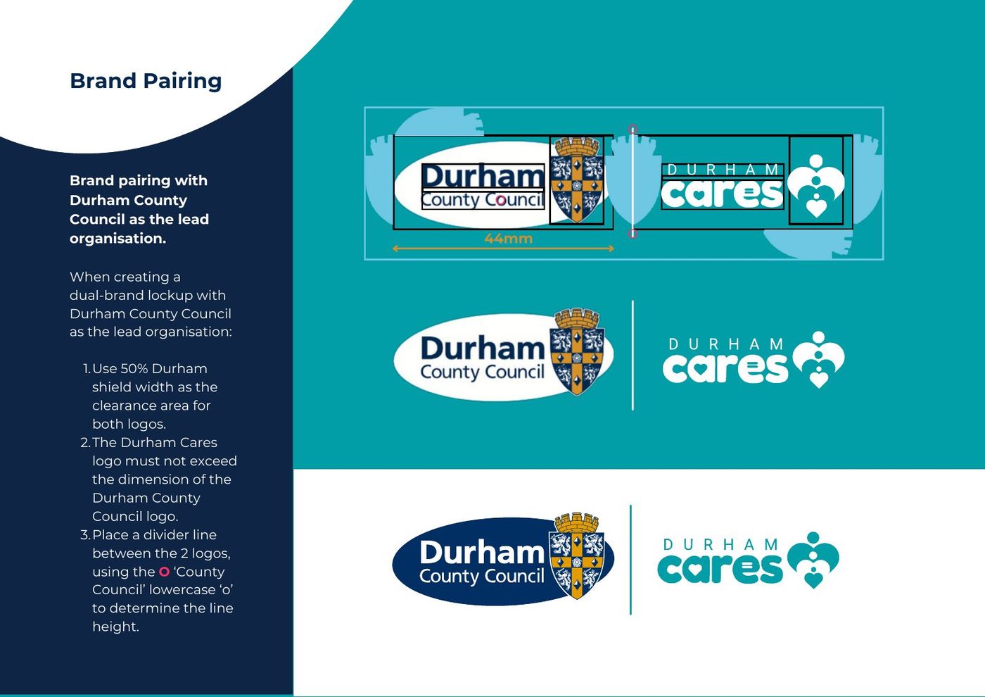 Durham Cares Brand at a Glance, page 15: Pairing with Durham County Council as the lead organisation