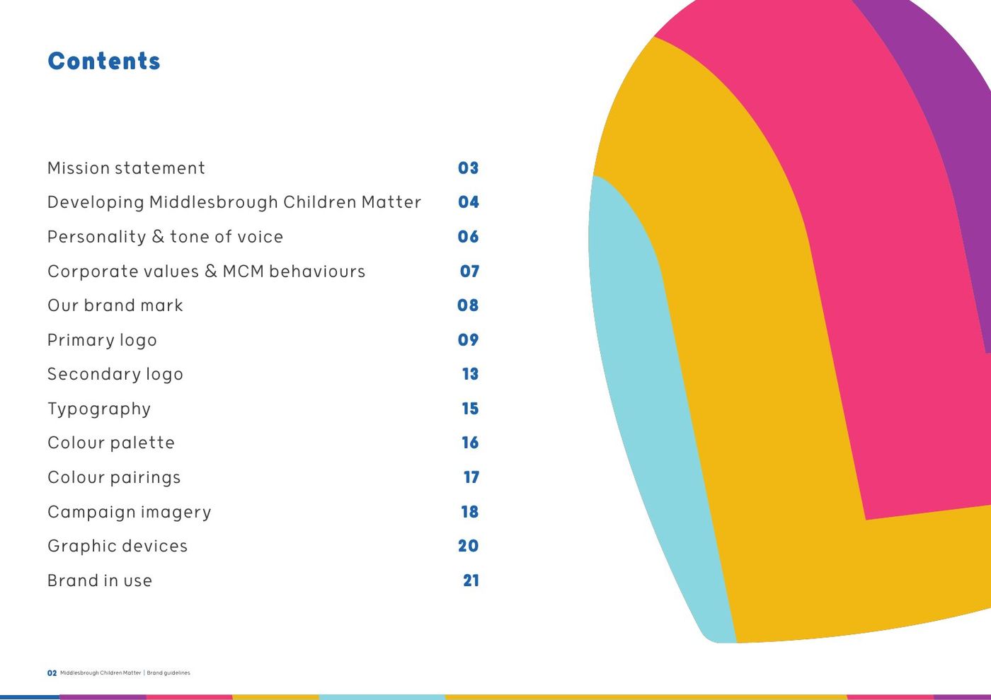 Middlesbrough Children Matter brand guidelines, page 2: Contents