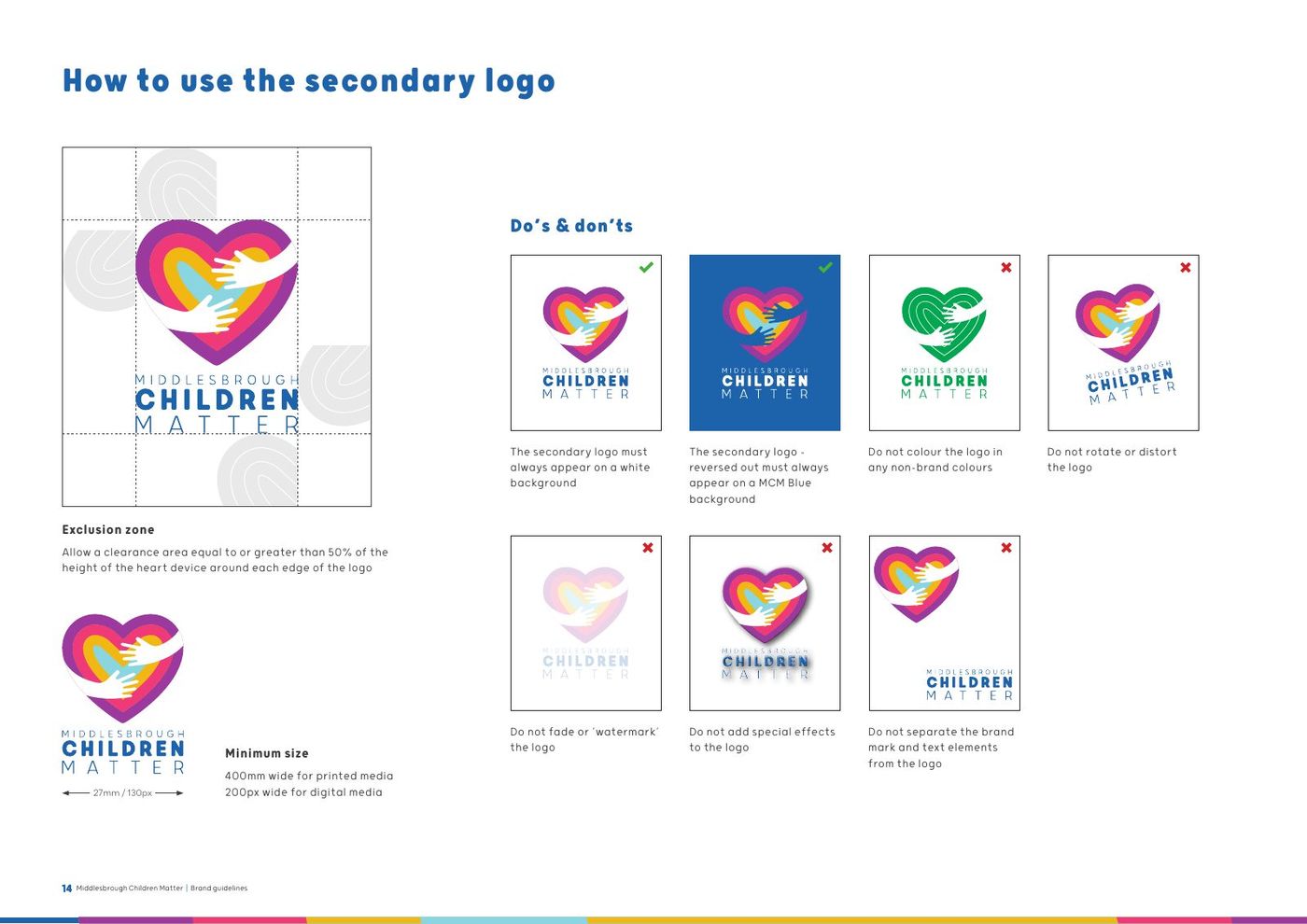 Middlesbrough Children Matter brand guidelines, page 14: How to use the secondary logo