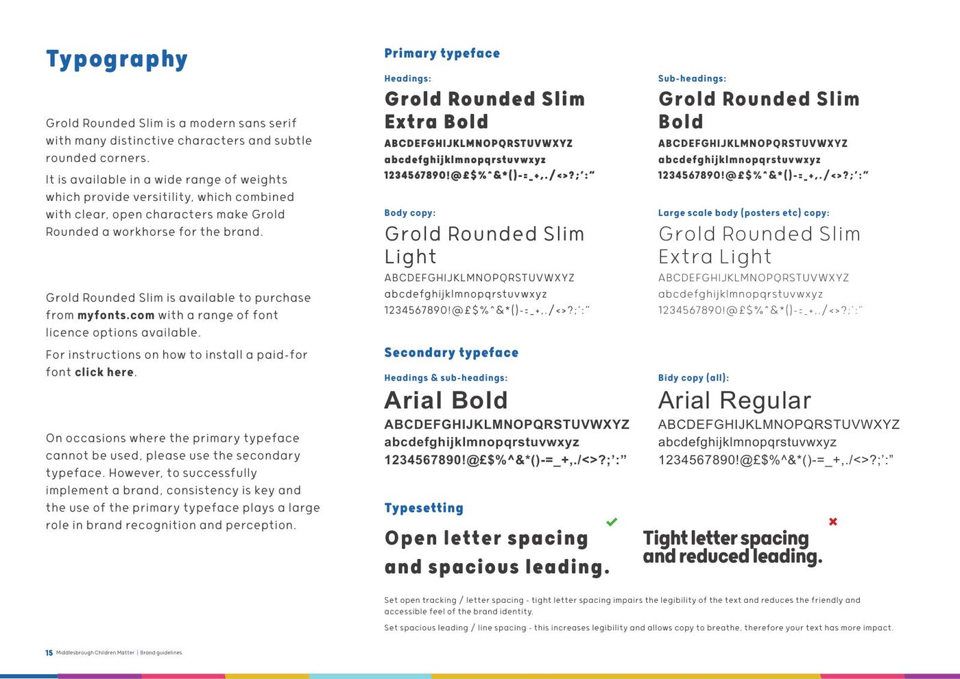 Middlesbrough Children Matter brand guidelines, page 15: Typography