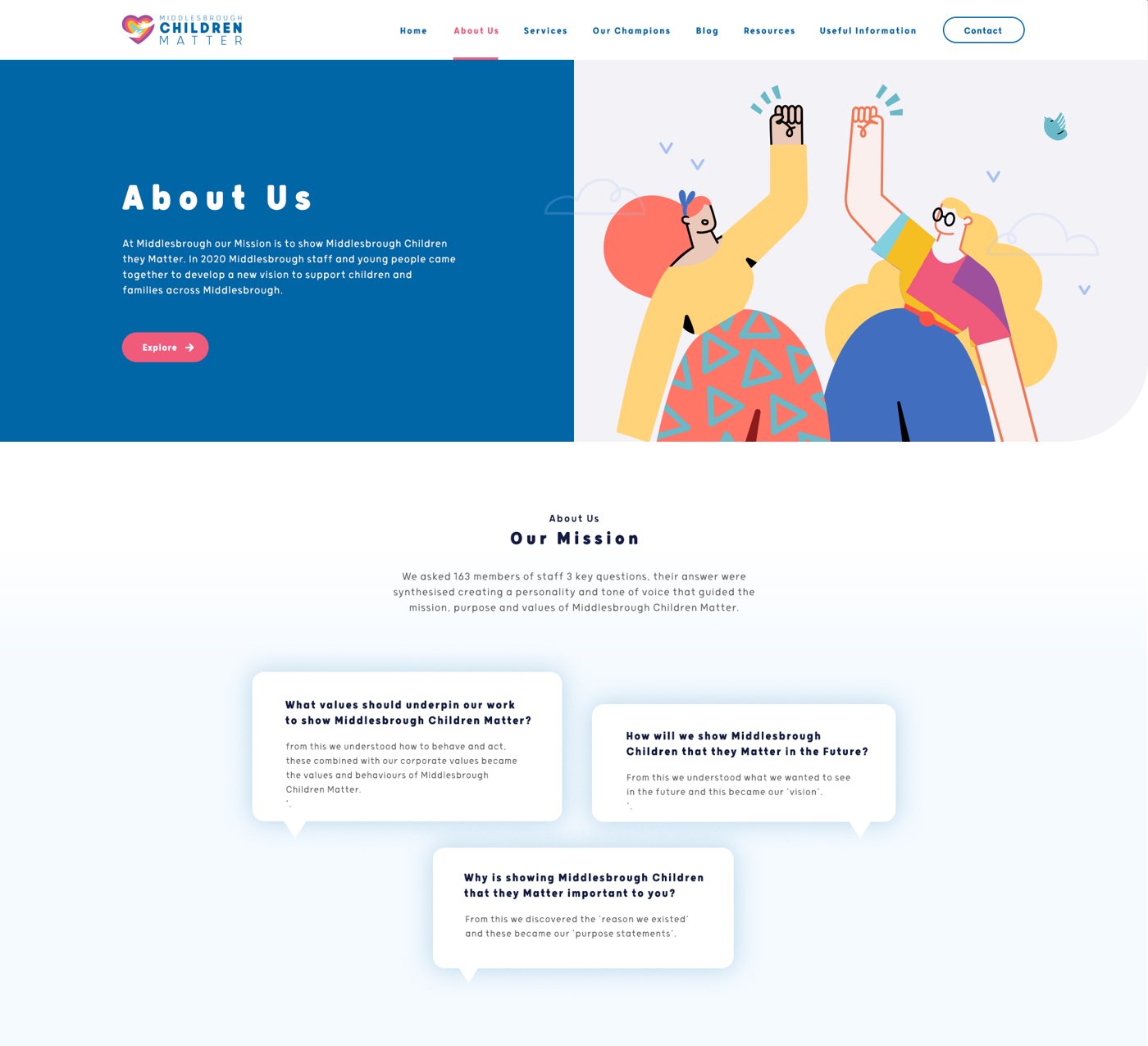 Middlesbrough Children Matter website About page design