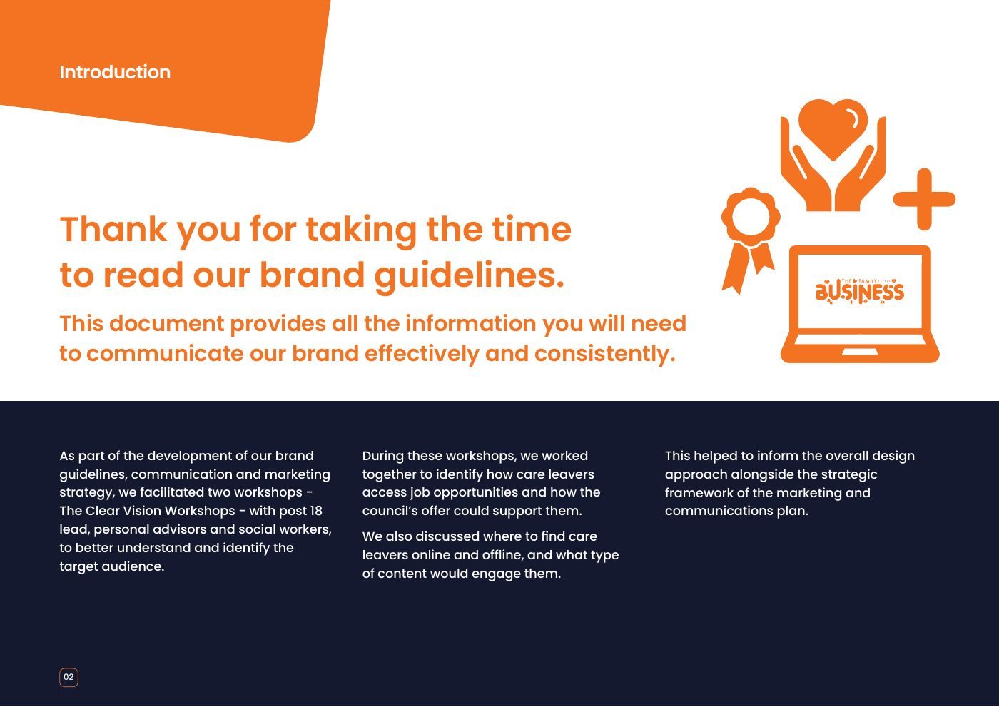 The Family Business brand guidelines: Built from two Clear Vision workshops with the post-18 team, personal advisers and social workers