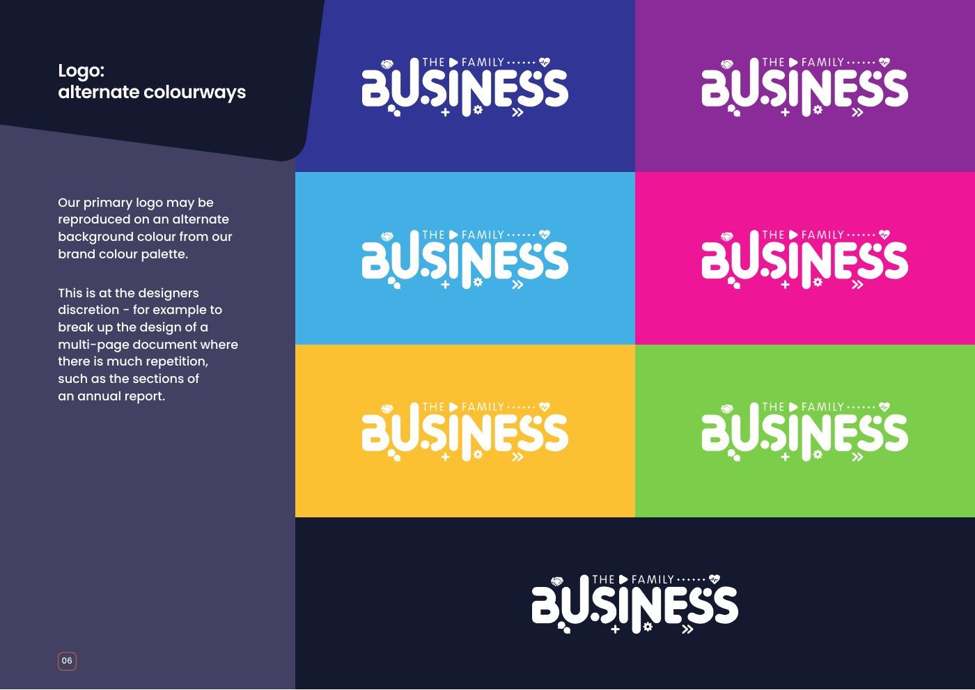 The Family Business brand guidelines: Alternate colourways