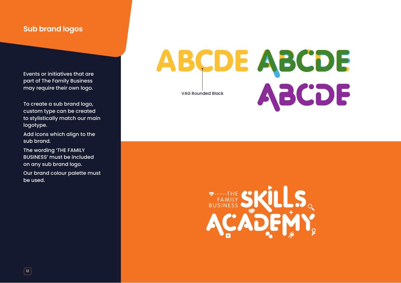 The Family Business brand guidelines: Sub-brand logos, including The Skills Academy