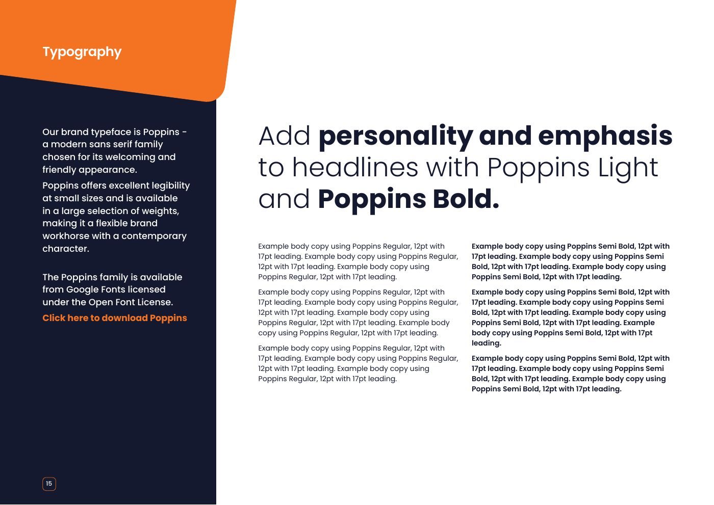 The Family Business brand guidelines: Typography: Poppins