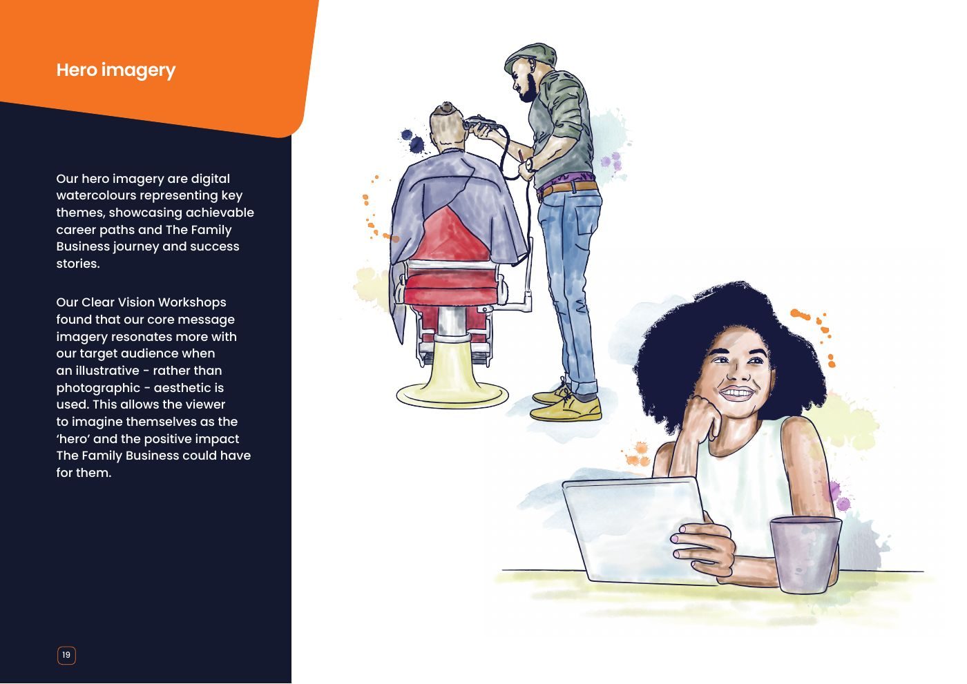 The Family Business brand guidelines: Hero imagery: watercolour illustrations rather than photographs