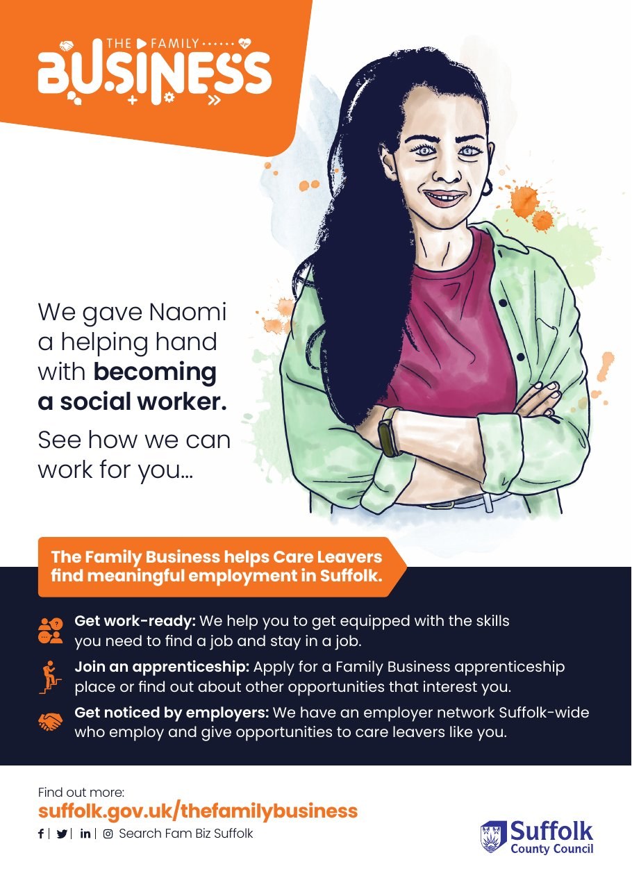 The Family Business A4 recruitment poster featuring Naomi