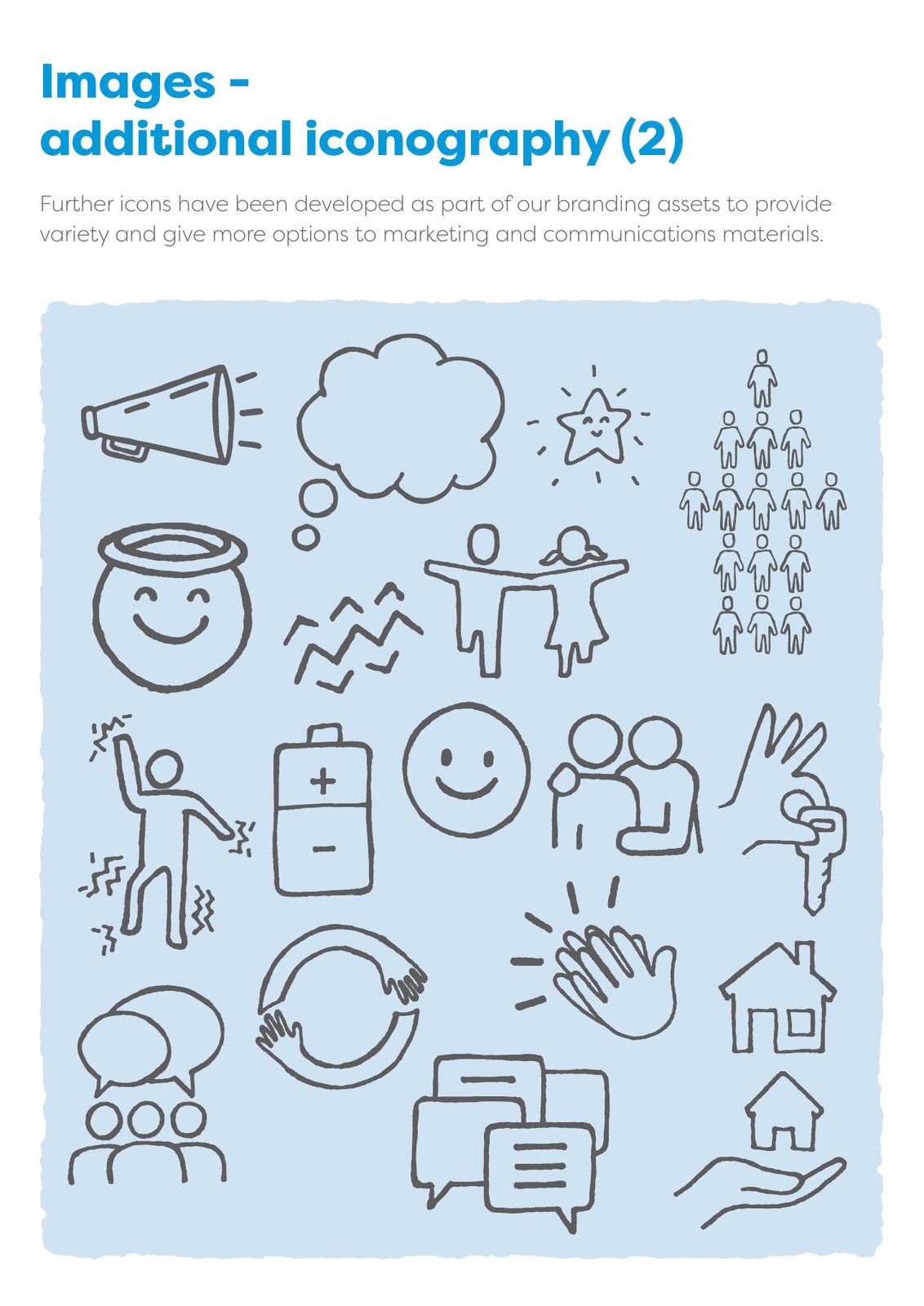 Voice and Participation Team brand guidelines: More icons for marketing and communications